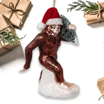 Holiday Forest Dweller Bigfoot Glass Christmas Ornament