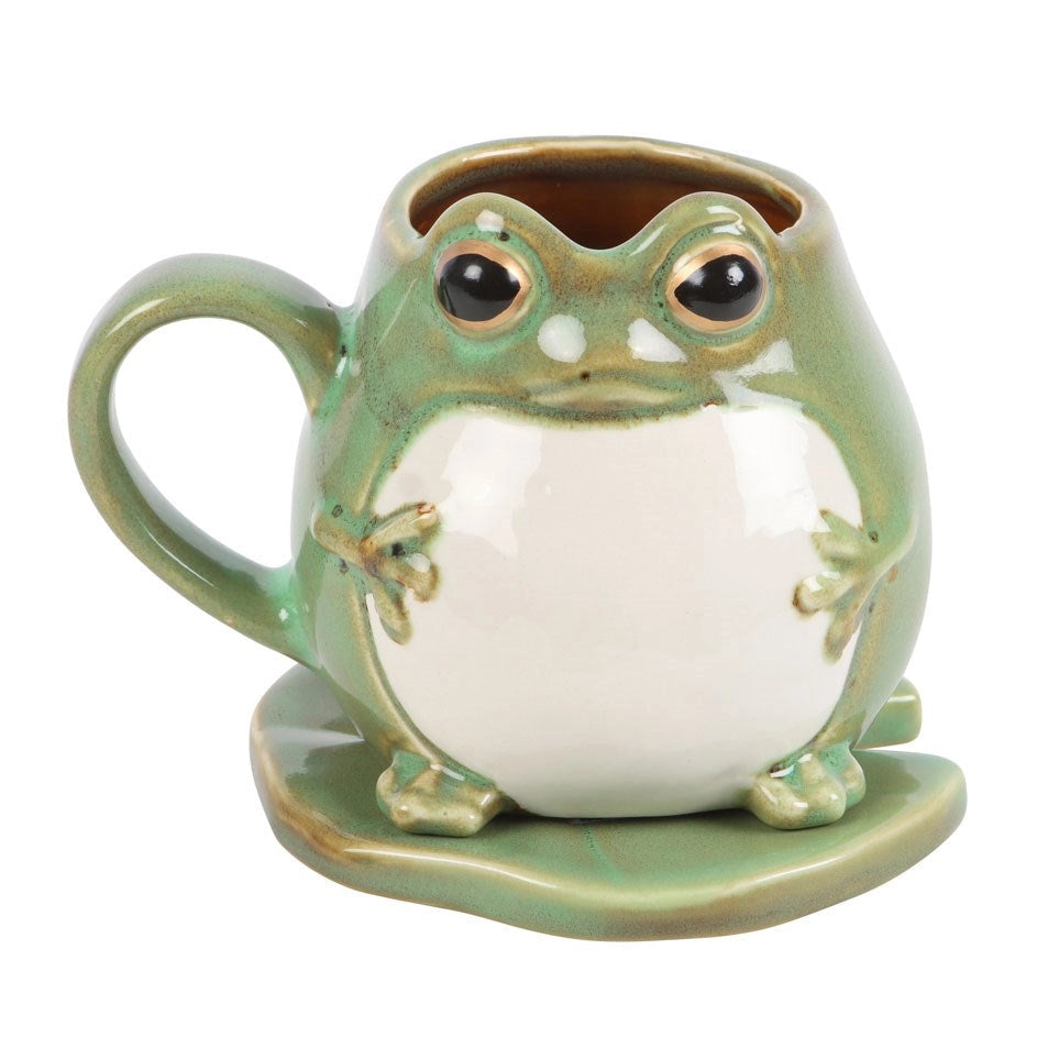 Frog Shaped Mug and Lily Pad Saucer -Ceramic-