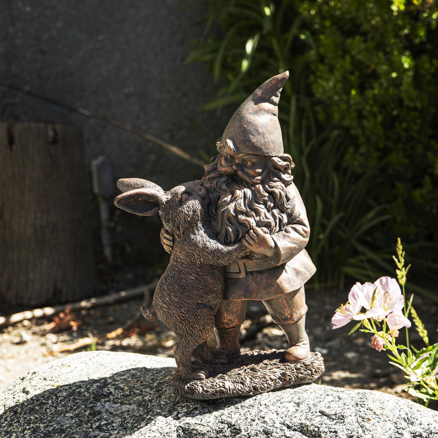 Gnome Dancing With Hare Rabbit Fairy Garden Figurine Decor Accent