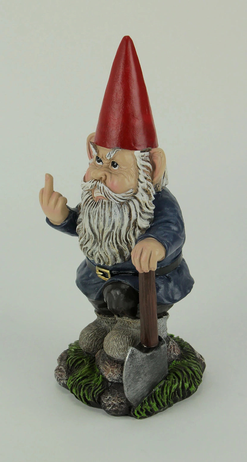 Naughty Garden Gnome with Axe Flipping Bird Statue